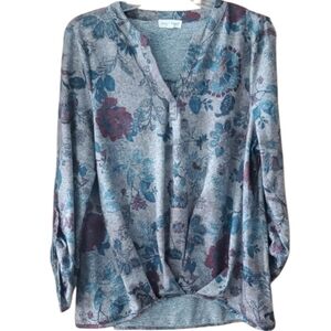 Song N Spirit Multicolor Teal‎ And Burgundy Floral Top Size Large